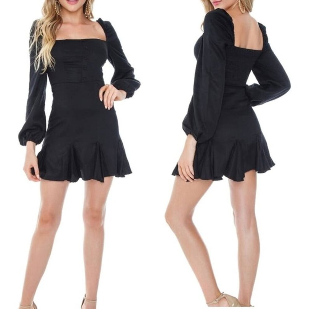 Lani The Label dress Puff Sleeve Ruffle Carissa Mini Dress Black Woden’s NEW siz